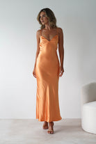 Hermie Silky Satin Maxi Dress Orange | Wedding Guest Dress | Maxi | Satin | Oh Hello Clothing