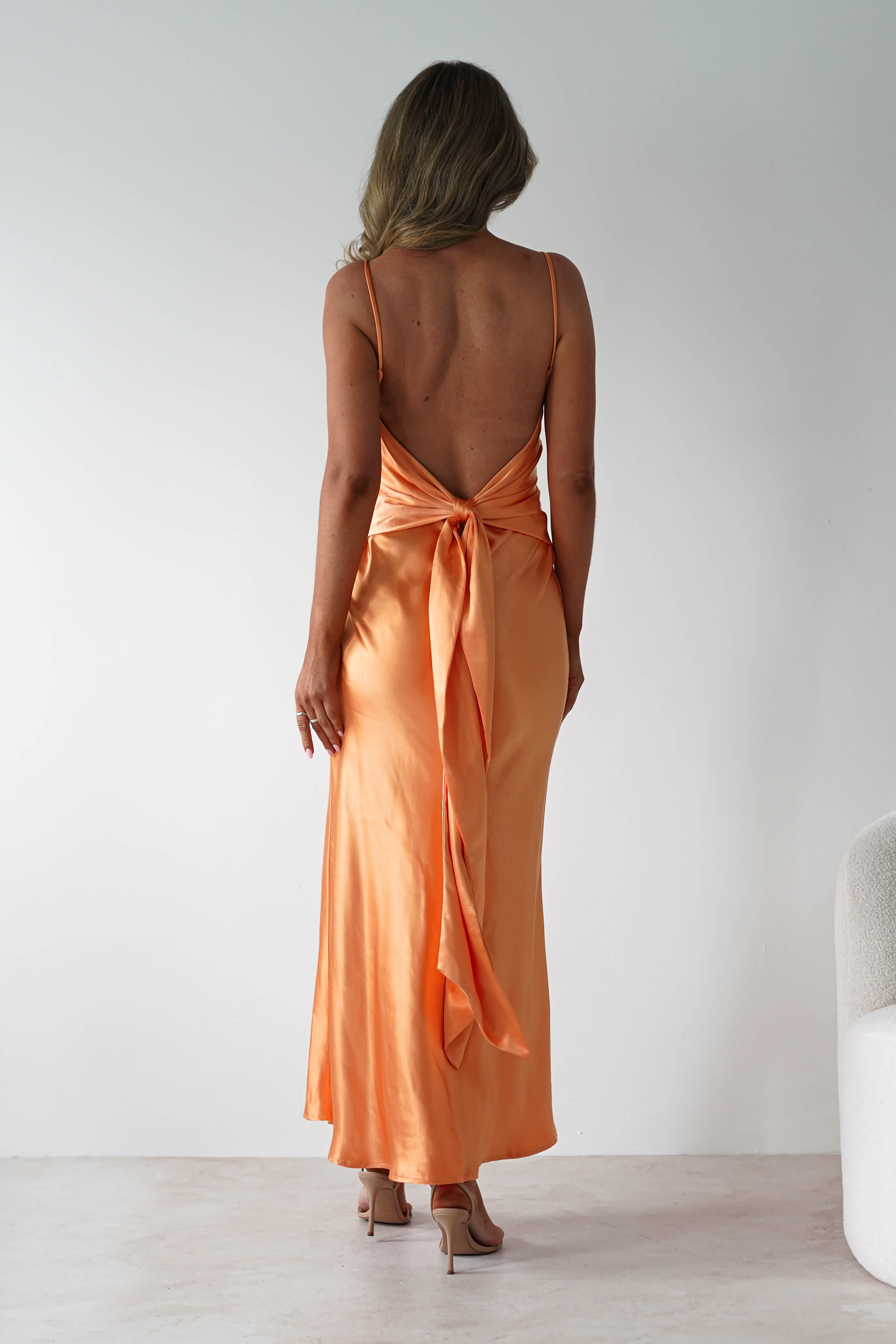 Hermie Silky Satin Maxi Dress Orange | Wedding Guest Dress | Maxi | Satin | Oh Hello Clothing