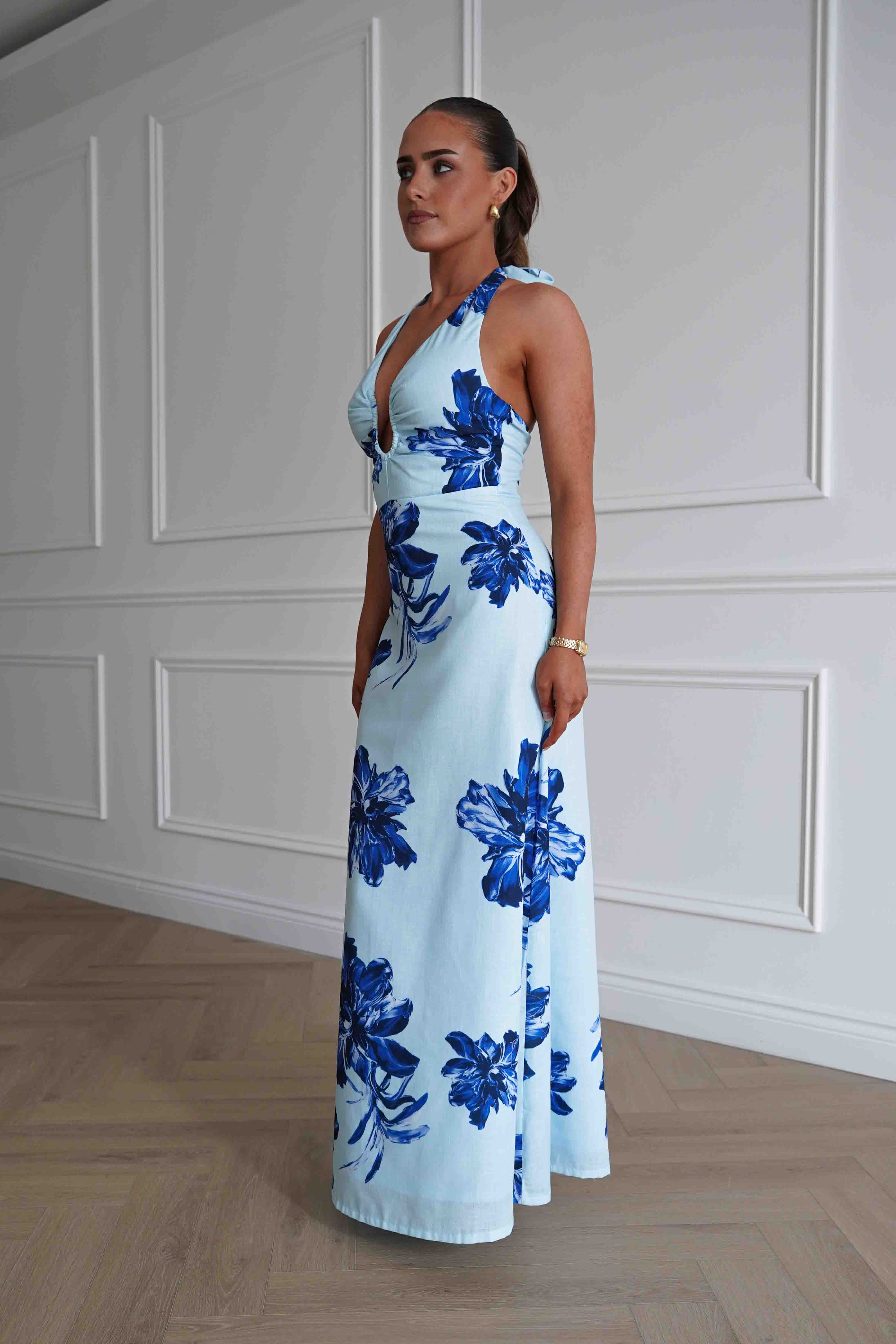 Oh Hello Clothing Women > Clothing > Dresses Hinata Woven Floral Maxi Dress | Blue