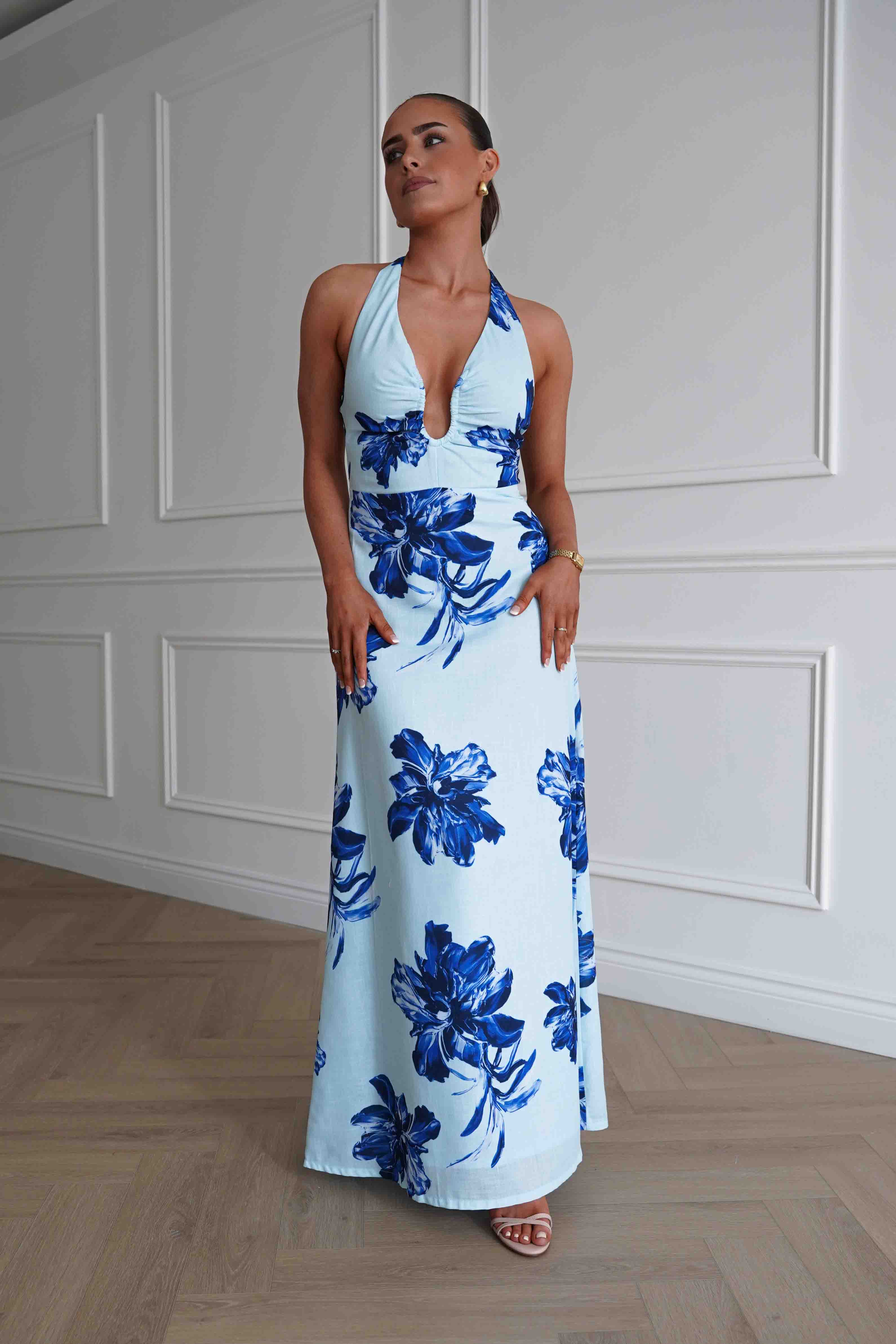 Oh Hello Clothing Women > Clothing > Dresses Hinata Woven Floral Maxi Dress | Blue