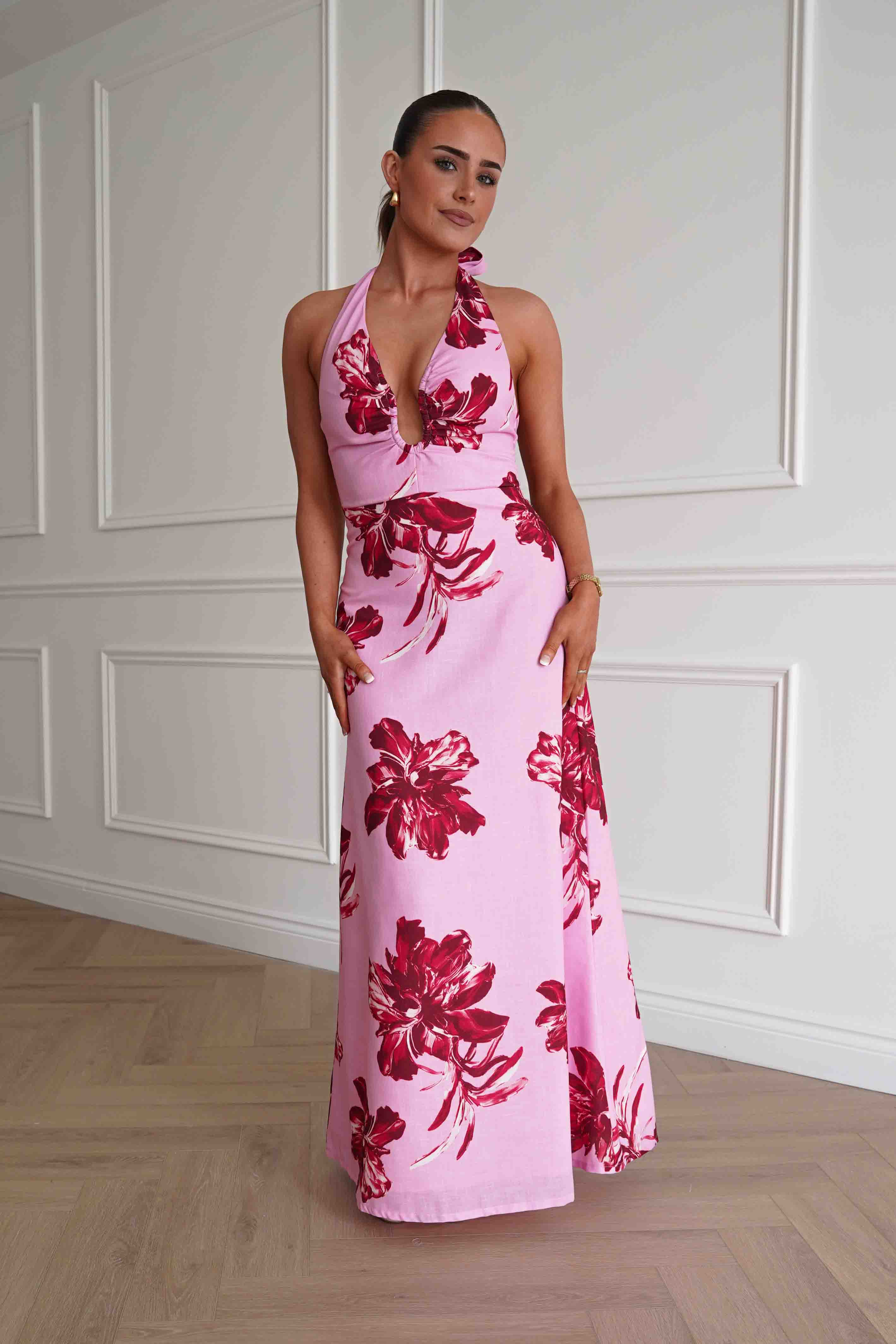 Oh Hello Clothing Women > Clothing > Dresses Hinata Woven Floral Maxi Dress | Pink