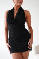 Oh Hello Clothing Dresses Holland Halter Neck Diamante Mini Dress | Black
