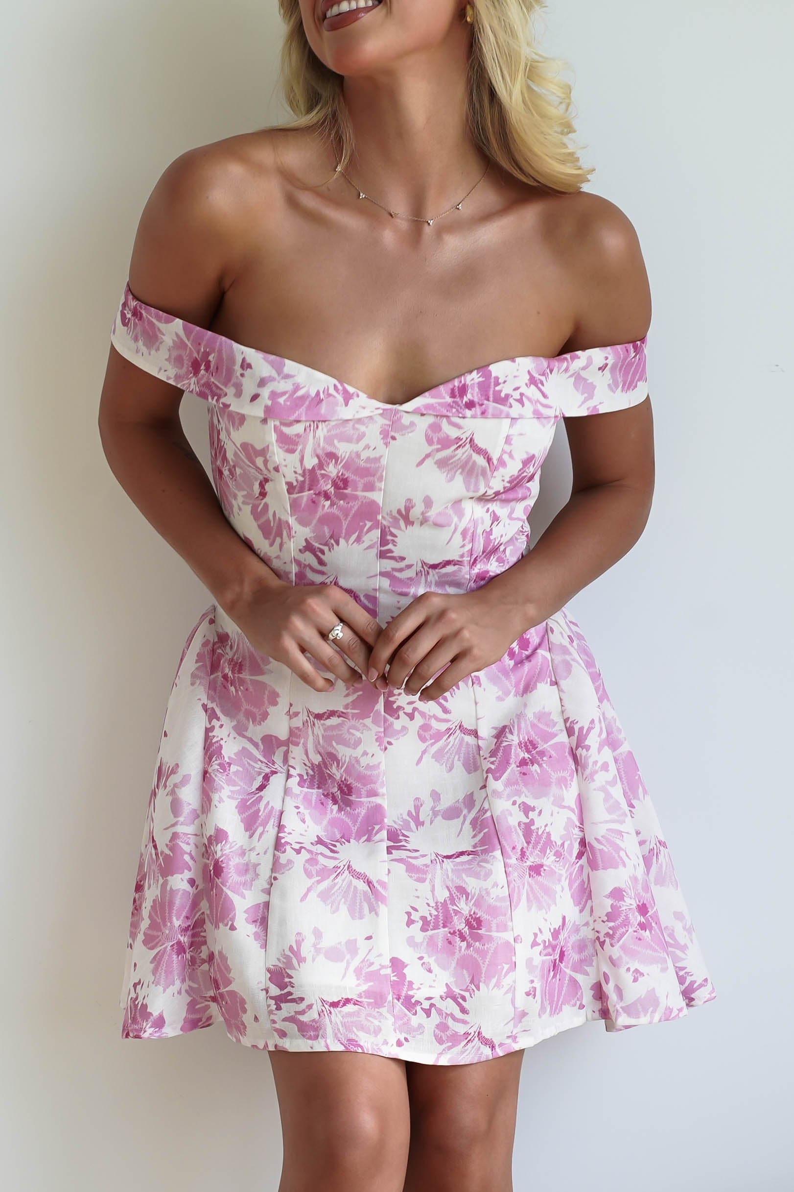 Hollie Floral Mini Dress Pink Print | Wedding Guest Dress | Oh Hello Clothing