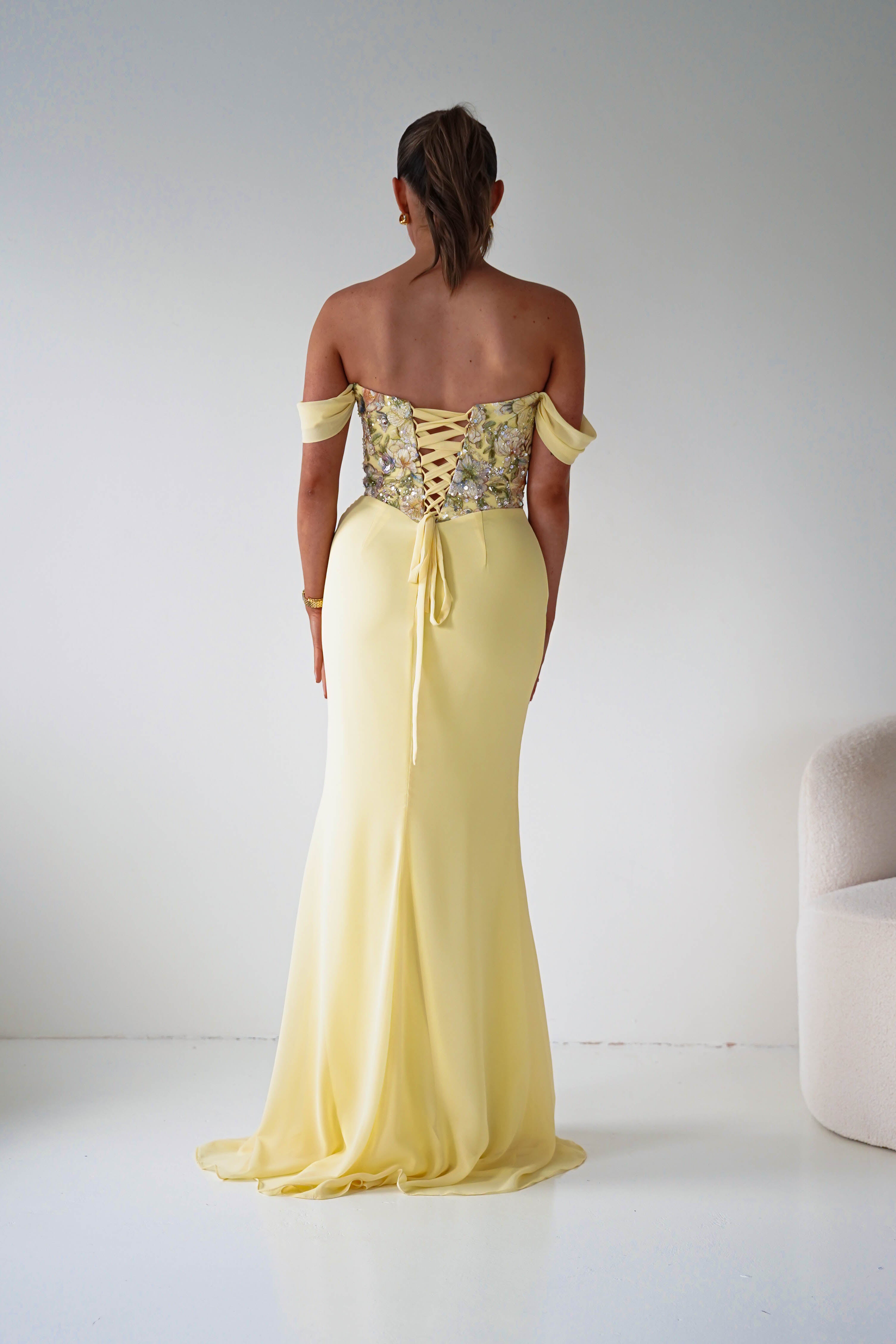 Oh Hello Clothing Dresses > Prom Dresses Honey Embellished Chiffon Gown | Yellow
