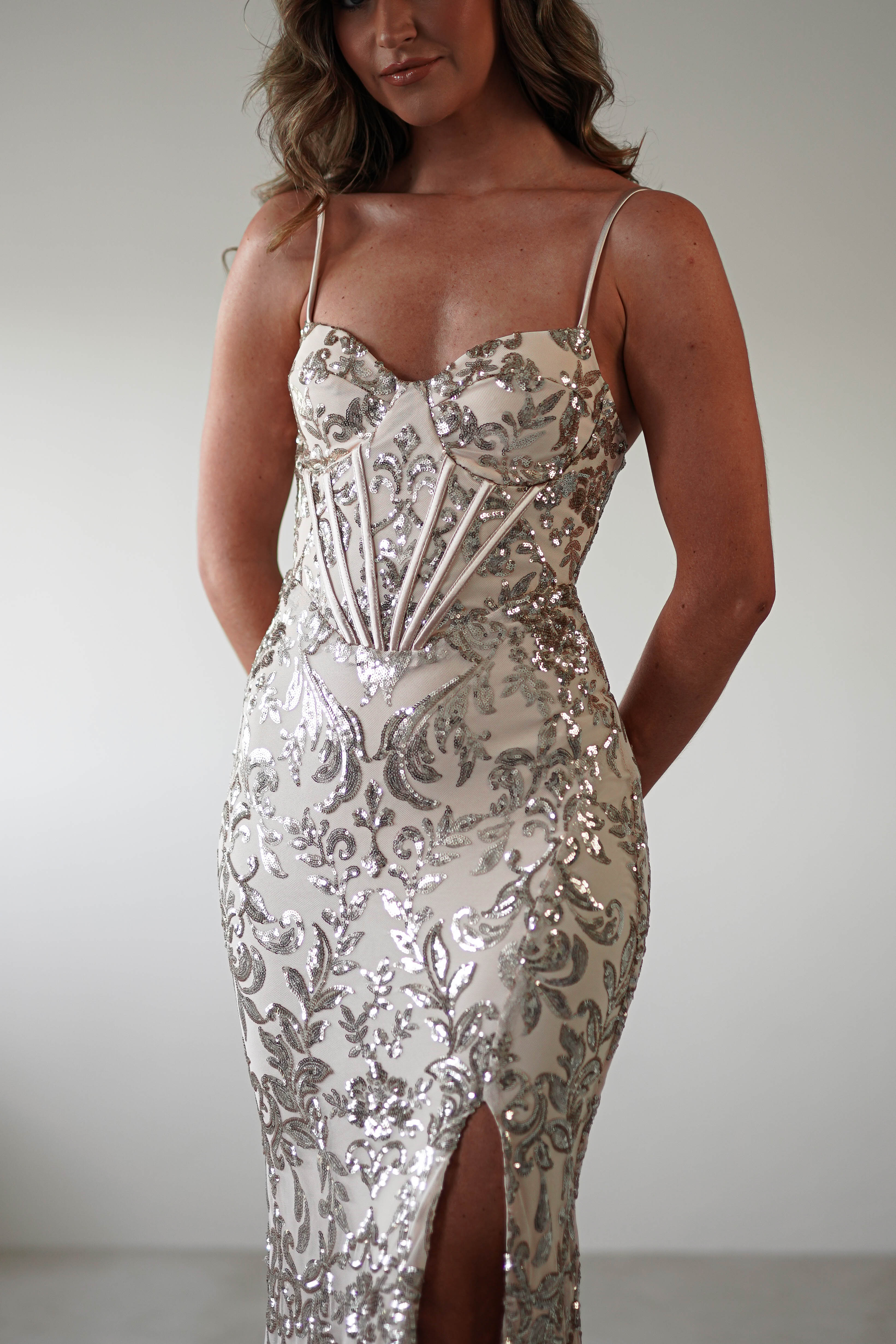 Isabel Sequin Corset Gown | Champagne Gold | Debs & Prom | Formal Gown | Oh Hello Clothing