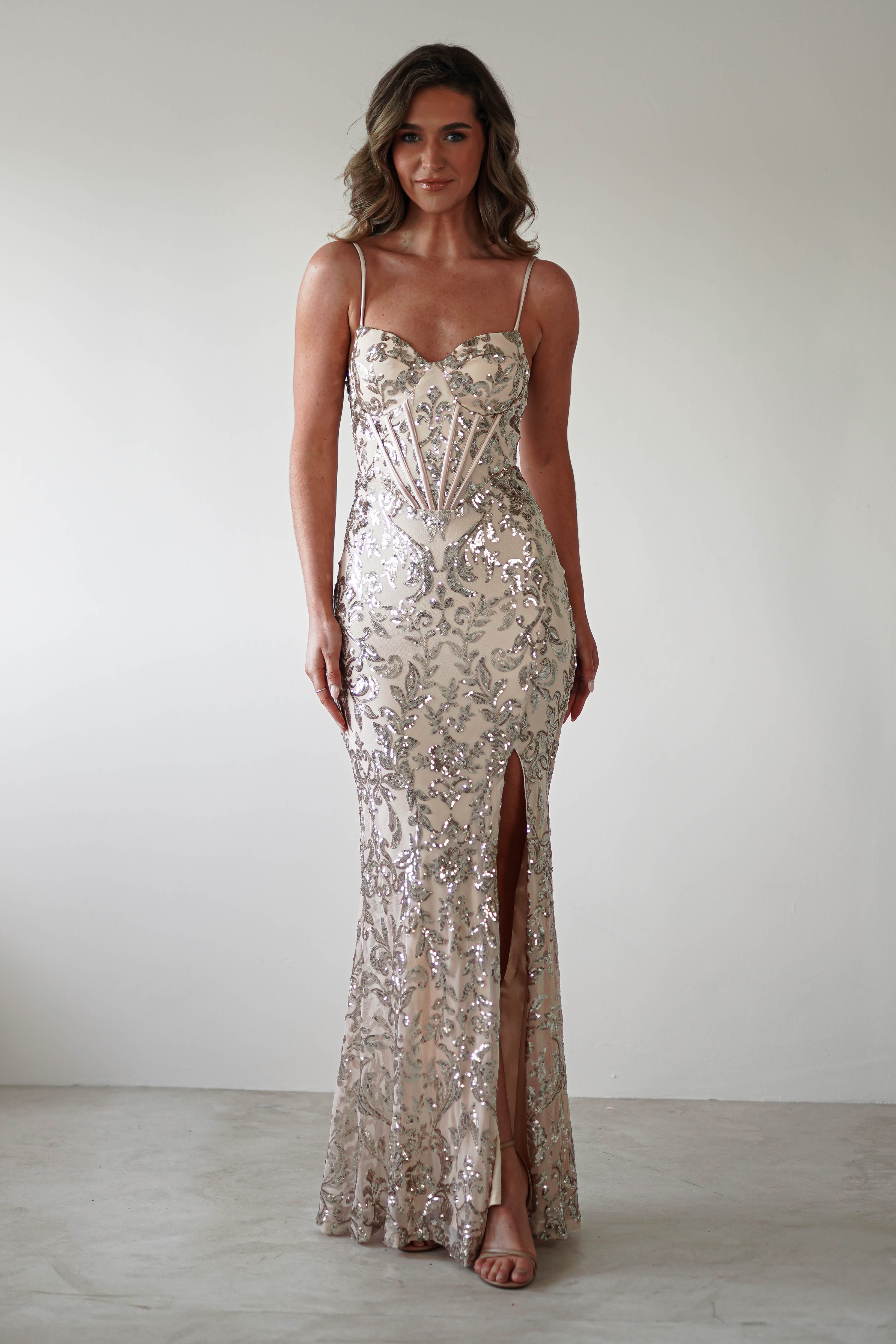 Isabel Sequin Corset Gown | Champagne Gold | Debs & Prom | Formal Gown | Oh Hello Clothing