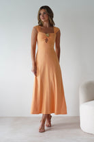 Isadora Linen Skater Maxi Dress Orange | Wedding Guest Dress | Maxi | Skater | Oh Hello Clothing