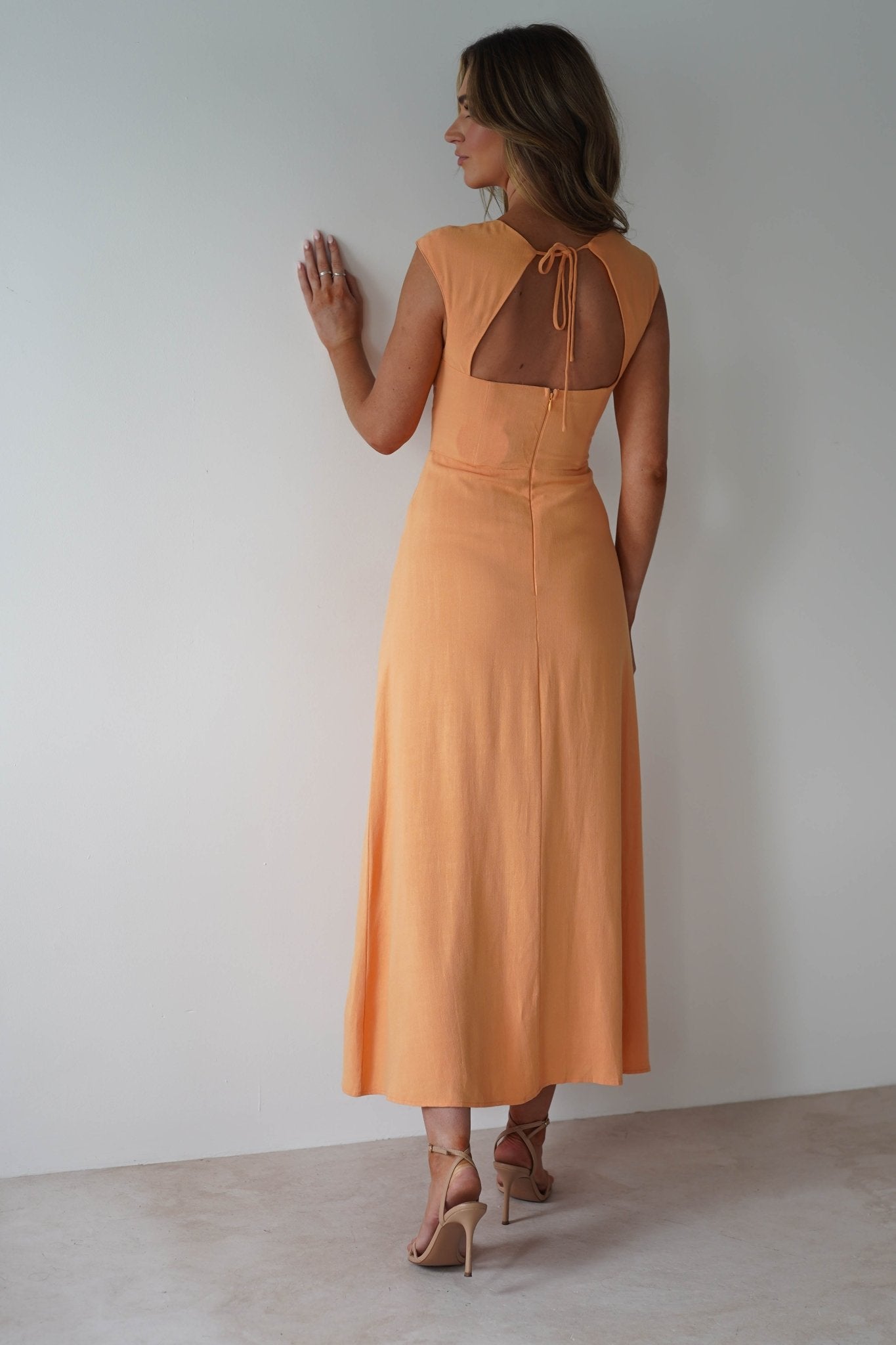 Isadora Linen Skater Maxi Dress Orange | Wedding Guest Dress | Maxi | Skater | Oh Hello Clothing