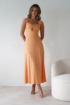 Isadora Linen Skater Maxi Dress Orange | Wedding Guest Dress | Maxi | Skater | Oh Hello Clothing