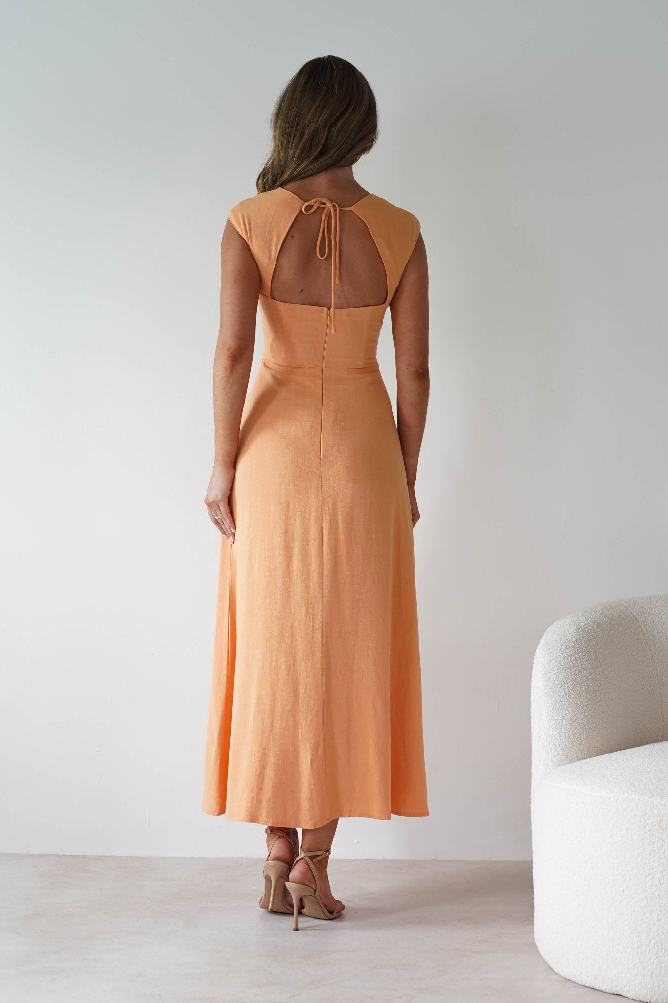 Isadora Linen Skater Maxi Dress Orange | Wedding Guest Dress | Maxi | Skater | Oh Hello Clothing