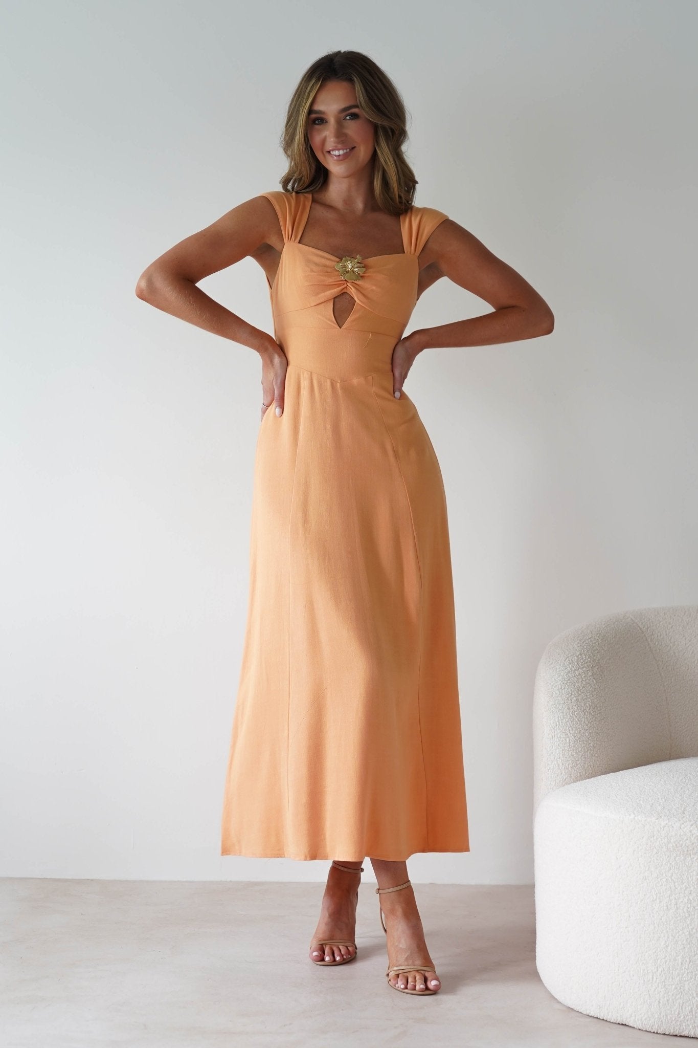 Isadora Linen Skater Maxi Dress Orange | Wedding Guest Dress | Maxi | Skater | Oh Hello Clothing