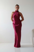 Oh Hello Clothing Dresses 1*DONE - LALAVON- ILD6608- HALTER NECK RED SILK DRESS