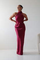 Oh Hello Clothing Dresses 1*DONE - LALAVON- ILD6608- HALTER NECK RED SILK DRESS