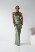 Oh Hello Clothing Women > Clothing > Dresses Isla Halterneck Maxi Slip Dress | Olive