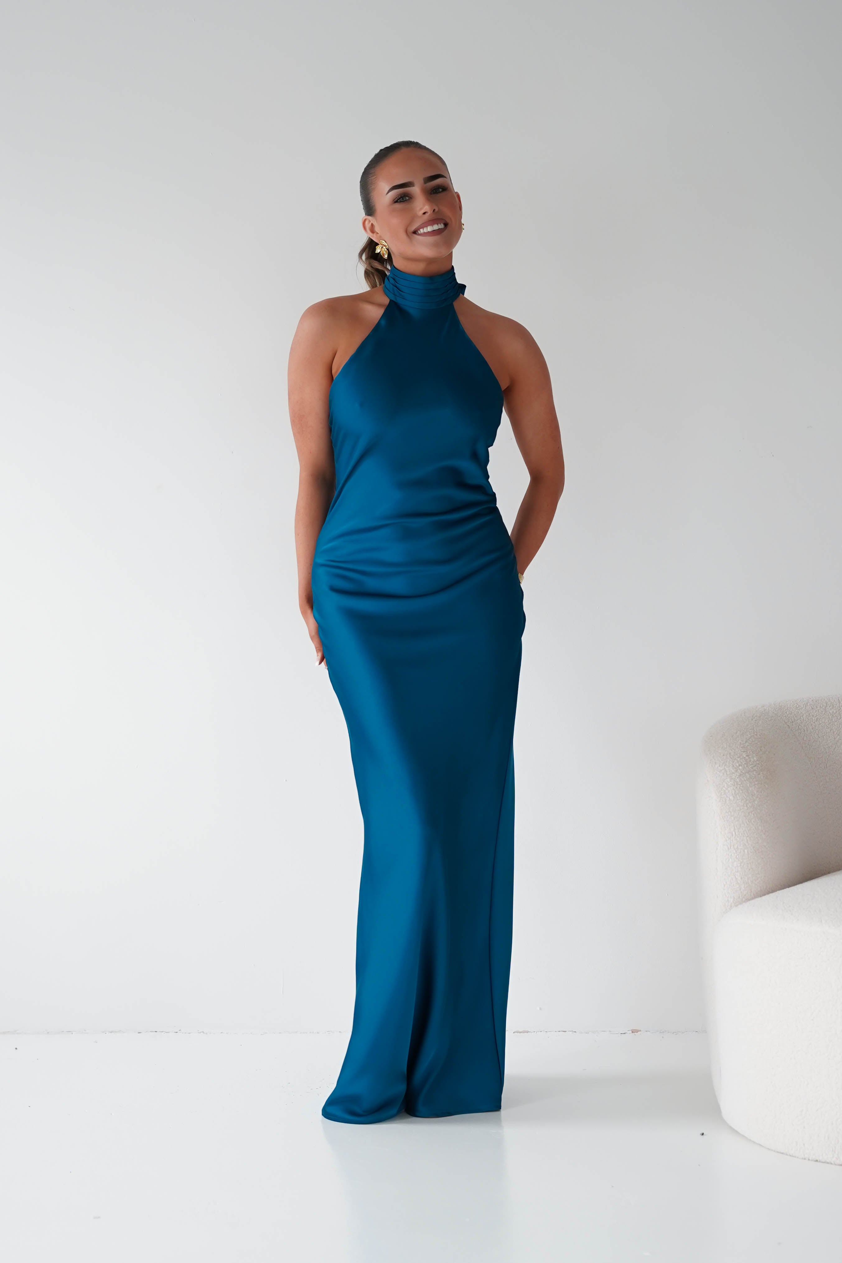 Oh Hello Clothing Women > Clothing > Dresses Isla Halterneck Maxi Slip Dress | Teal