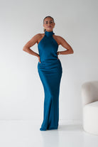 Oh Hello Clothing Women > Clothing > Dresses Isla Halterneck Maxi Slip Dress | Teal