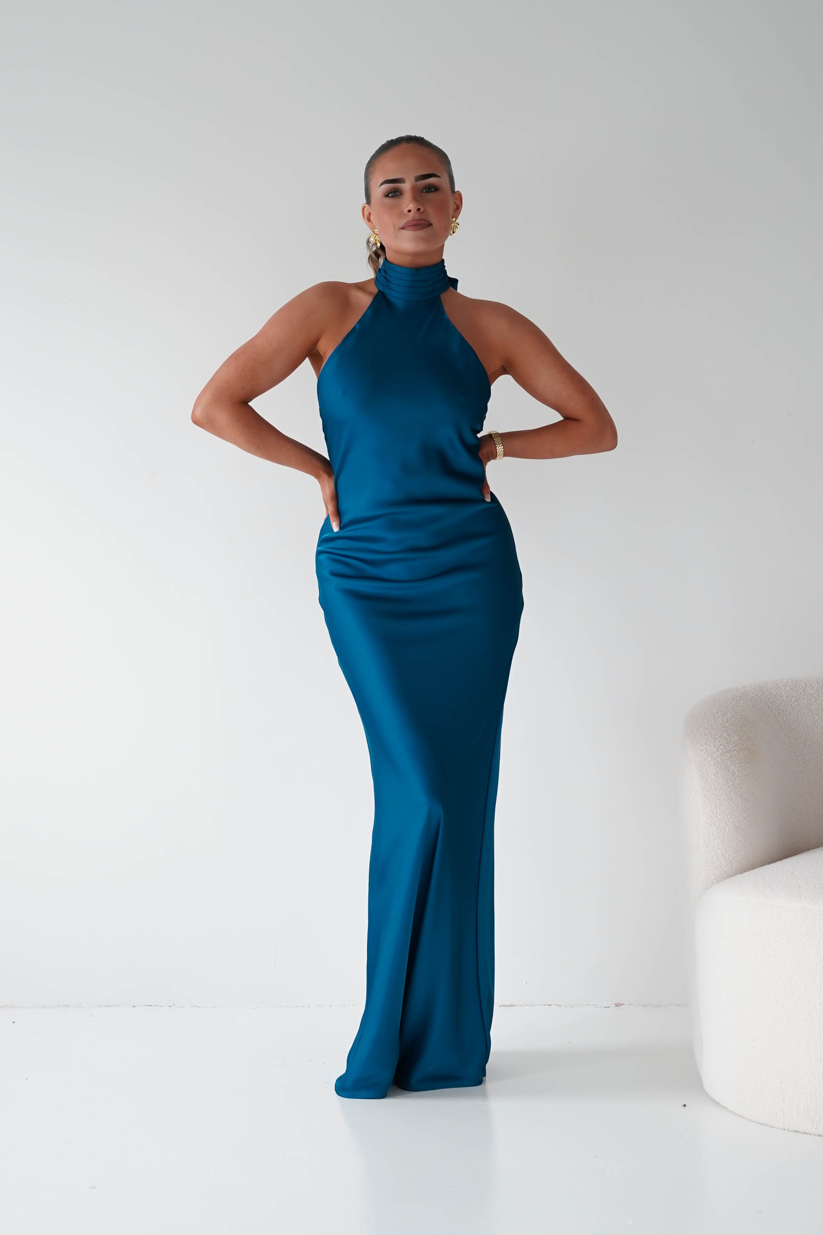 Oh Hello Clothing Women > Clothing > Dresses Isla Halterneck Maxi Slip Dress | Teal