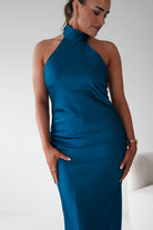 Oh Hello Clothing Women > Clothing > Dresses Isla Halterneck Maxi Slip Dress | Teal