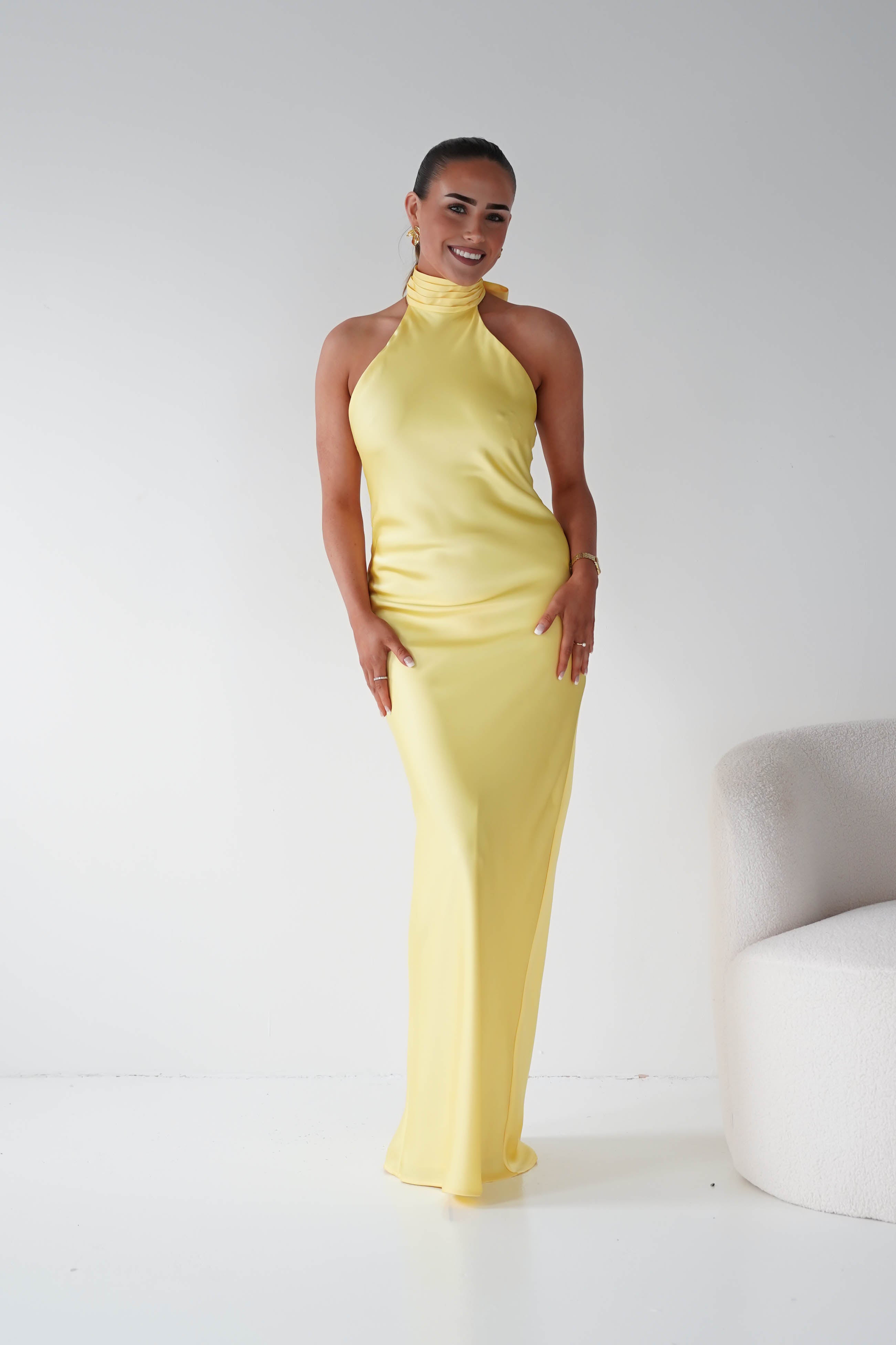 Oh Hello Clothing Women > Clothing > Dresses Isla Halterneck Maxi Slip Dress | Yellow