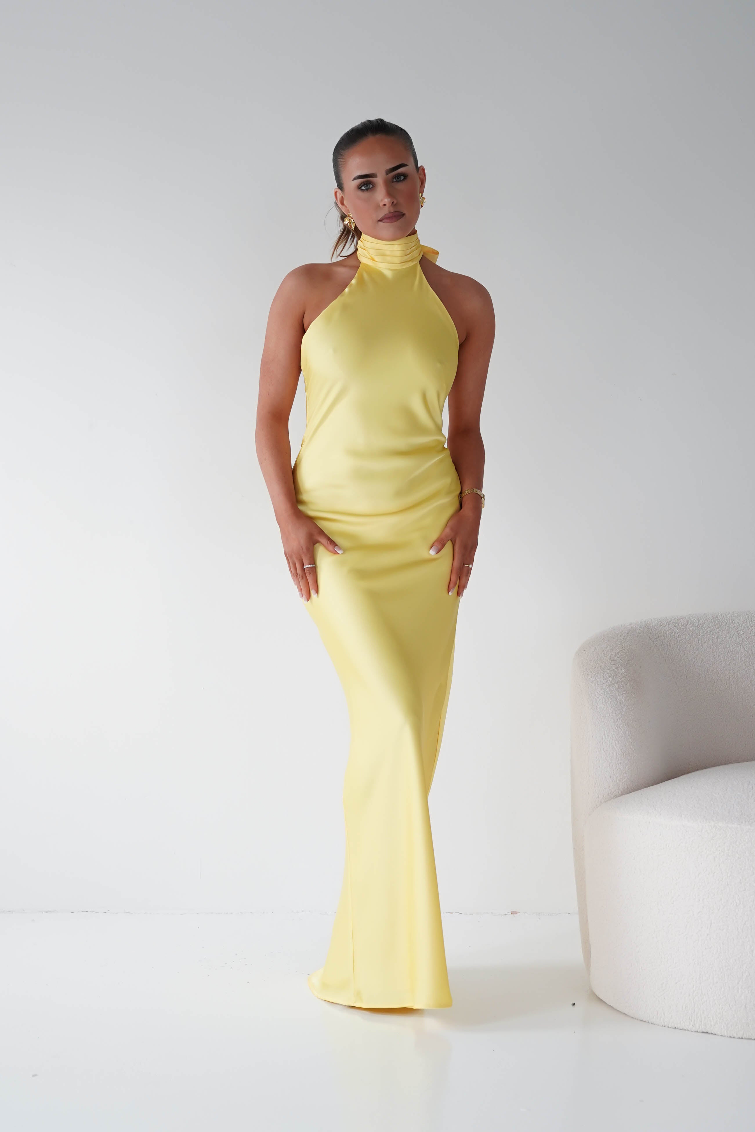 Oh Hello Clothing Women > Clothing > Dresses Isla Halterneck Maxi Slip Dress | Yellow