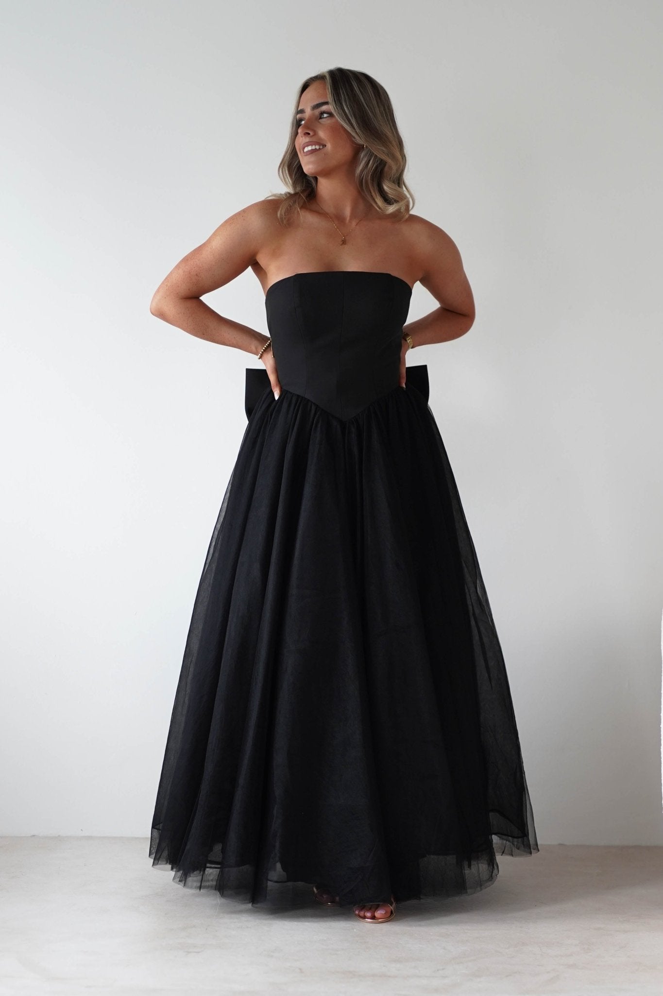 Jasalina Tulle Gown With Bow | Black | Debs & Prom | Formal Gown | Oh Hello Clothing