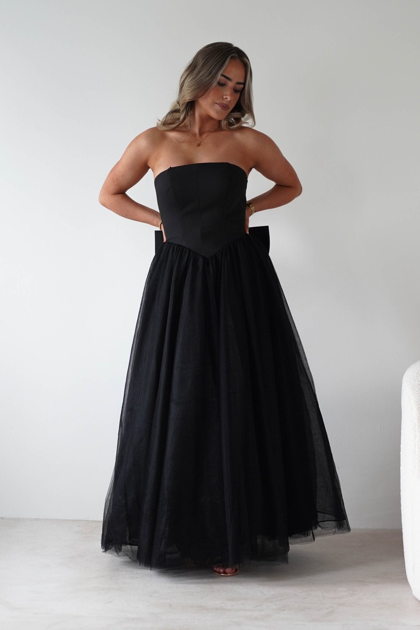 Jasalina Tulle Gown With Bow | Black | Debs & Prom | Formal Gown | Oh Hello Clothing