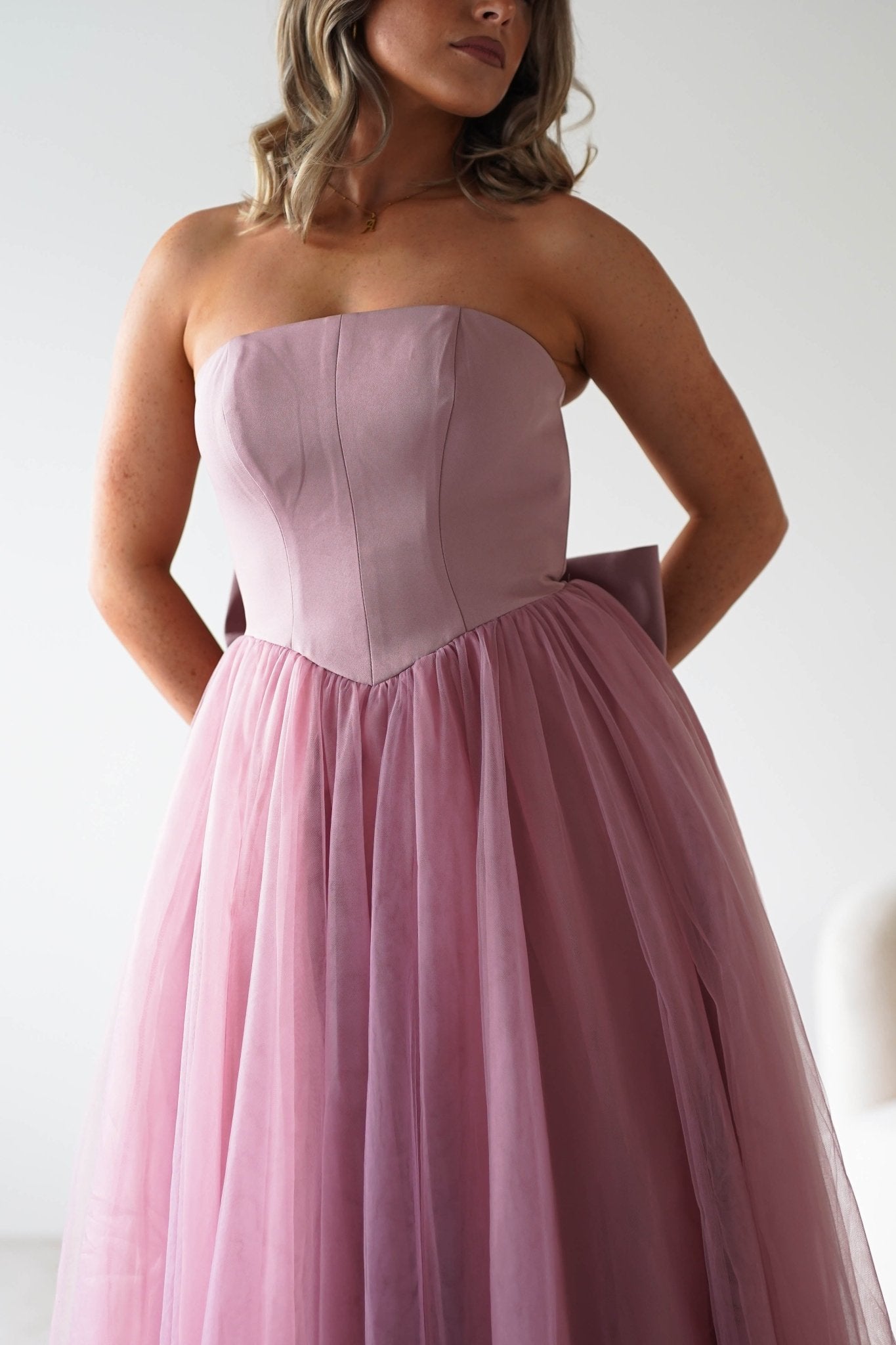 Jasalina Tulle Gown With Bow | Blush Pink | Debs & Prom | Formal Gown | Oh Hello Clothing