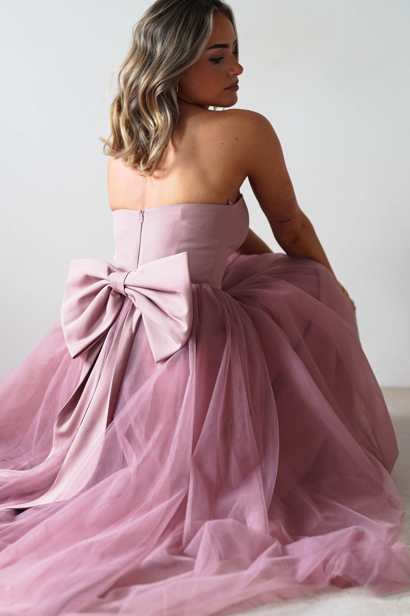 Jasalina Tulle Gown With Bow | Blush Pink | Debs & Prom | Formal Gown | Oh Hello Clothing