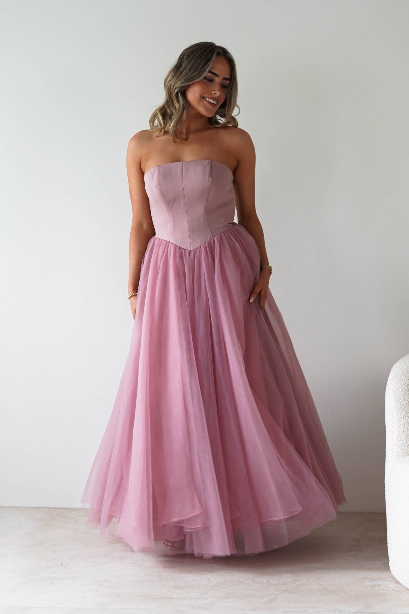 Jasalina Tulle Gown With Bow | Blush Pink | Debs & Prom | Formal Gown | Oh Hello Clothing