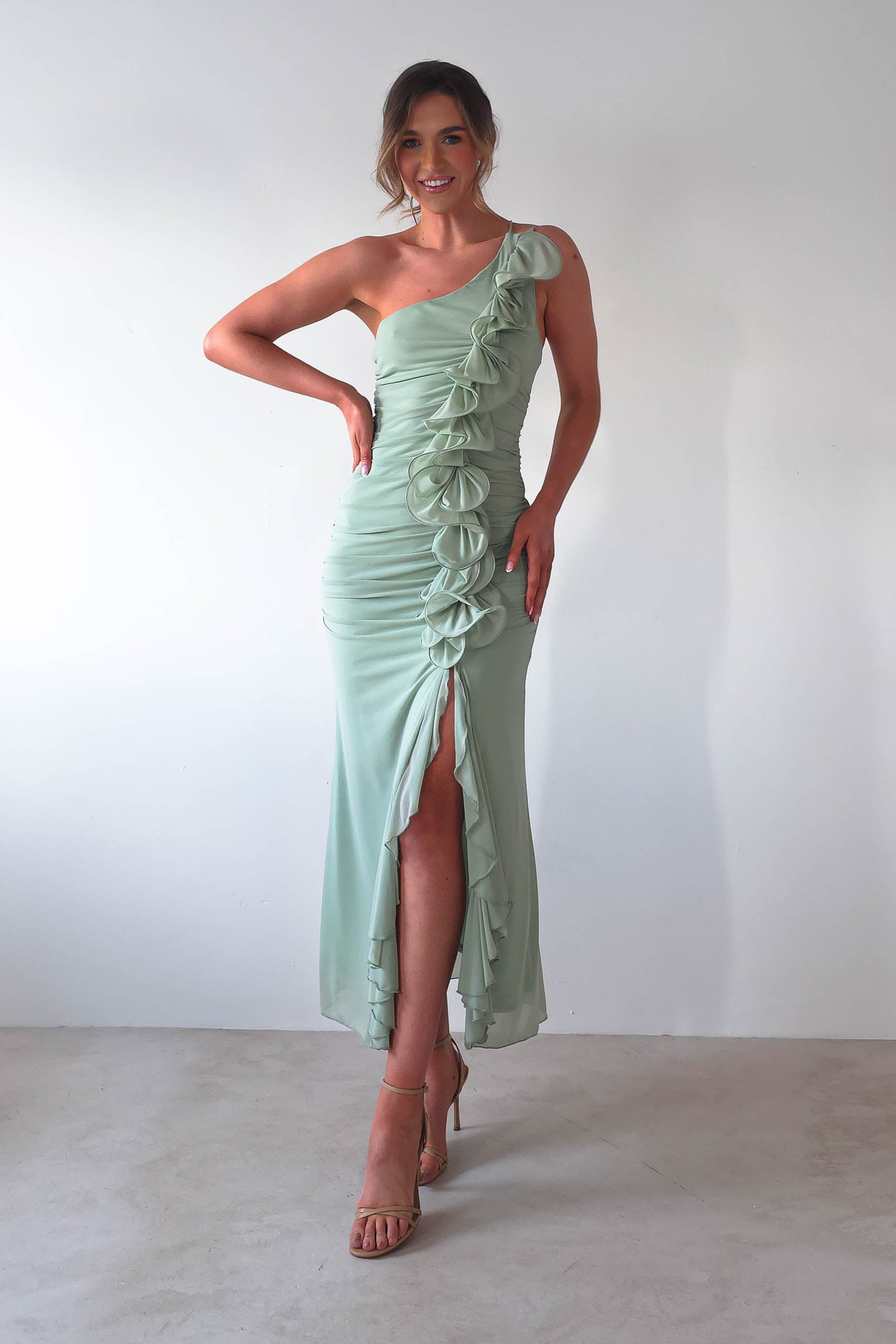 Jenkins Ruffle Midaxi Dress Sage | Wedding Guest Dress | Oh Hello Clothing
