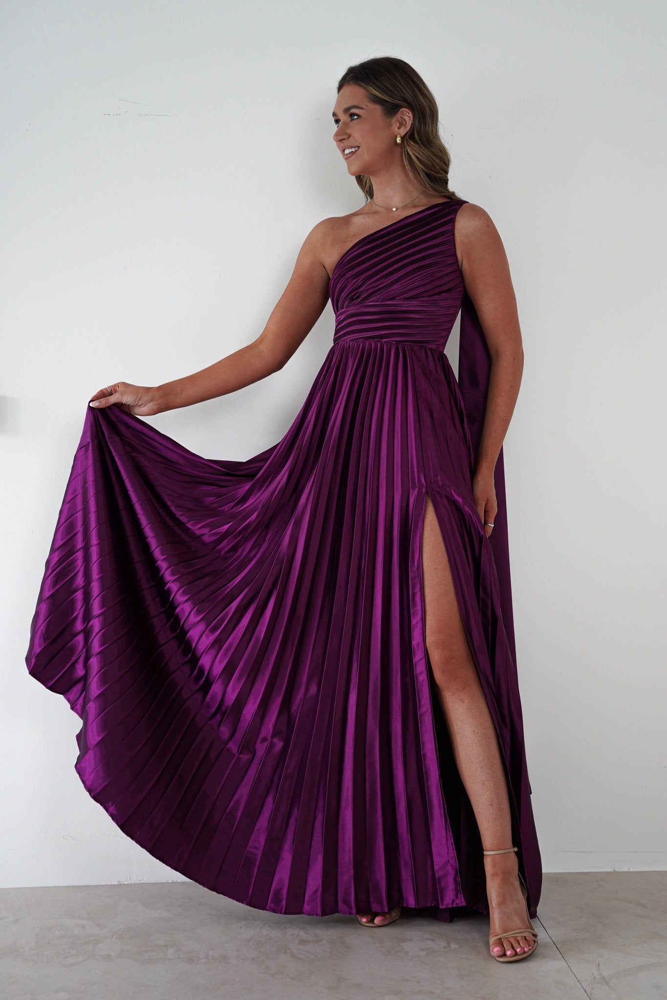 Jianna Peated Maxi Dress Plum | Wedding Guest Dress | Maxi | Oh Hello Clothing