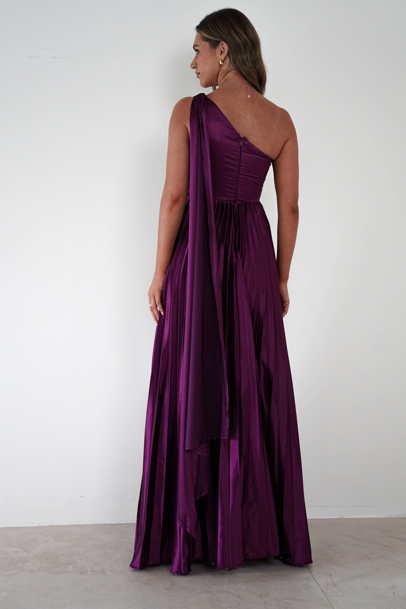 Jianna Peated Maxi Dress Plum | Wedding Guest Dress | Maxi | Oh Hello Clothing