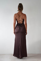 Julianne High Slit Corset Satin Gown | Brown | Debs & Prom | Formal Gown | Oh Hello Clothing