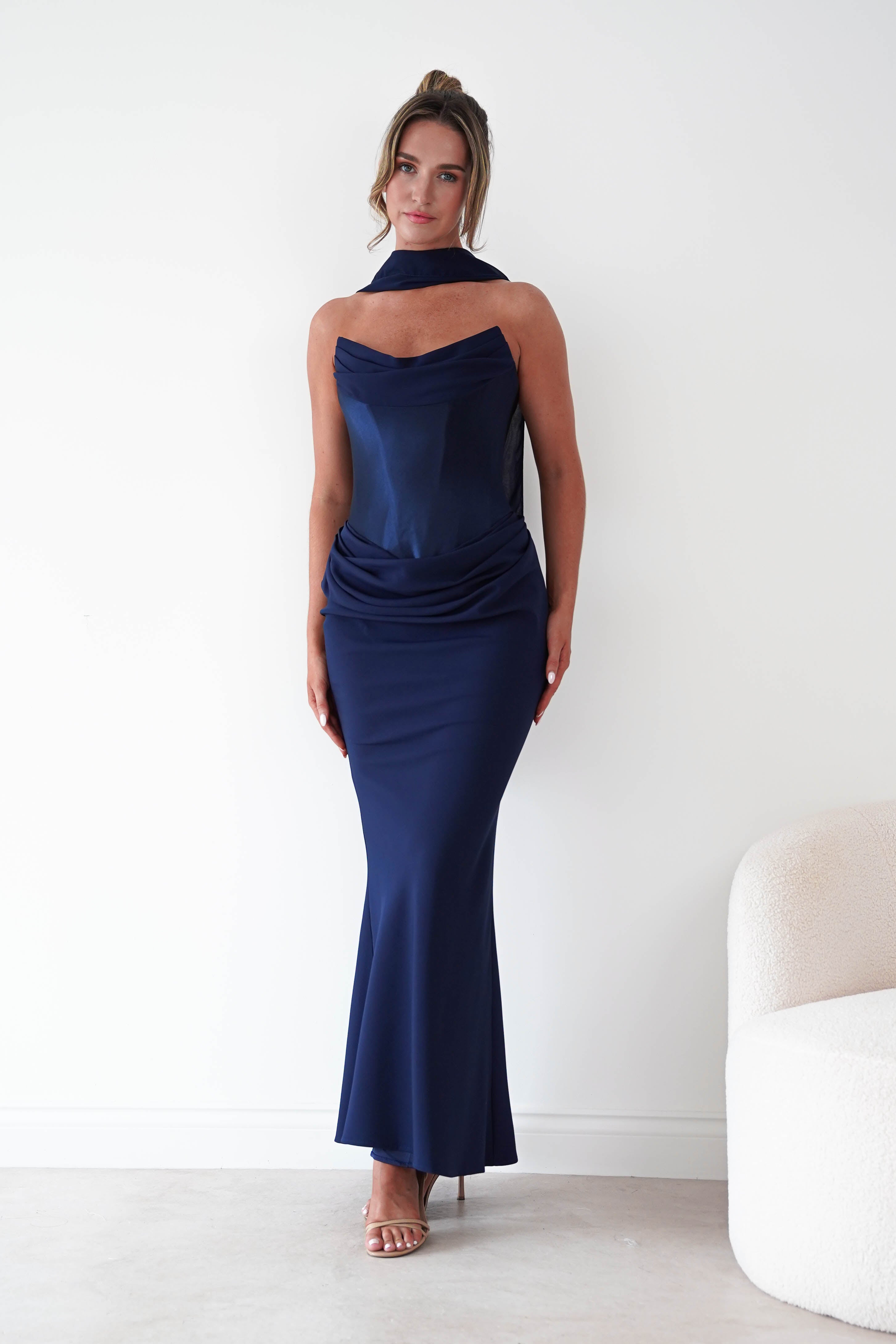 Oh Hello Clothing Women > Clothing > Dresses Kailani Strapless Ruched Maxi Dress | Navy