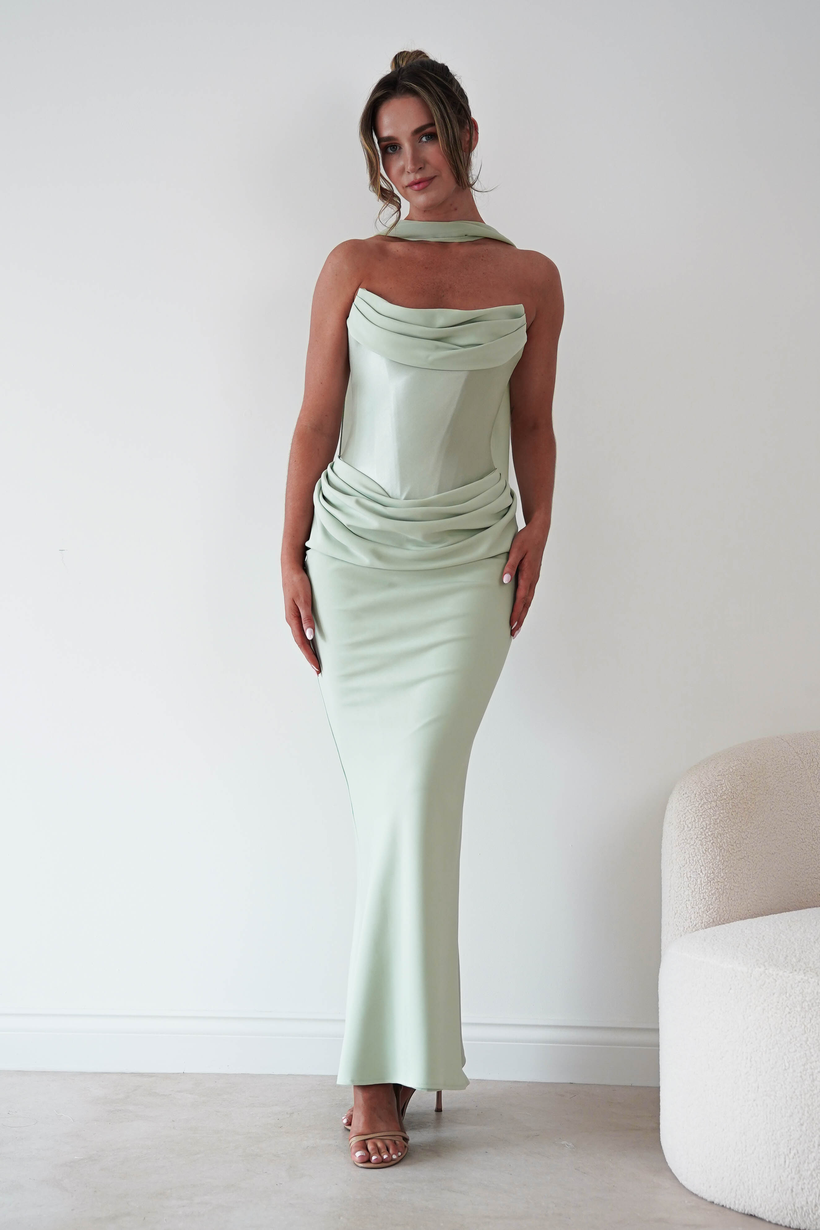 Oh Hello Clothing Women > Clothing > Dresses Kailani Strapless Ruched Maxi Dress | Sage