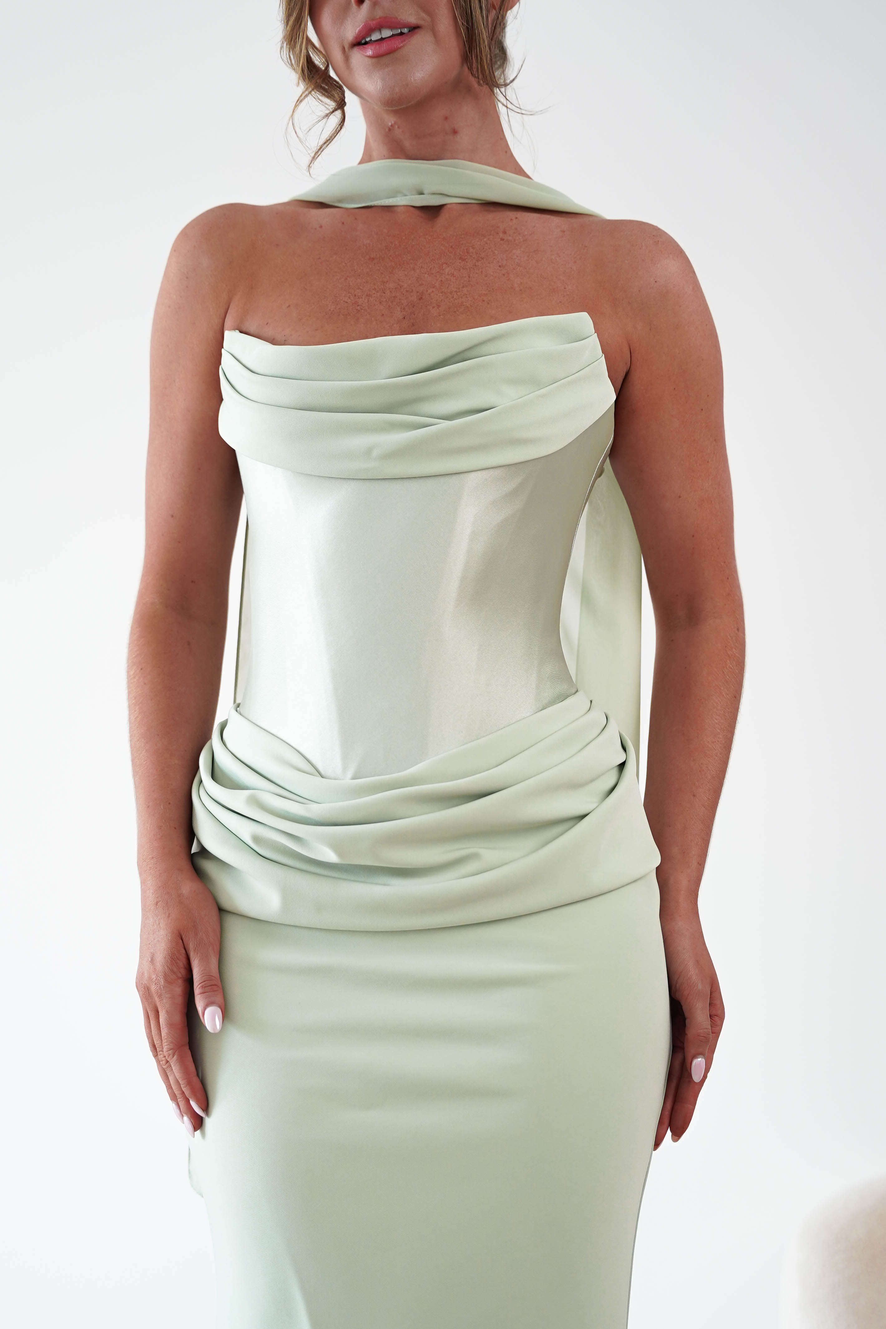 Oh Hello Clothing Women > Clothing > Dresses Kailani Strapless Ruched Maxi Dress | Sage