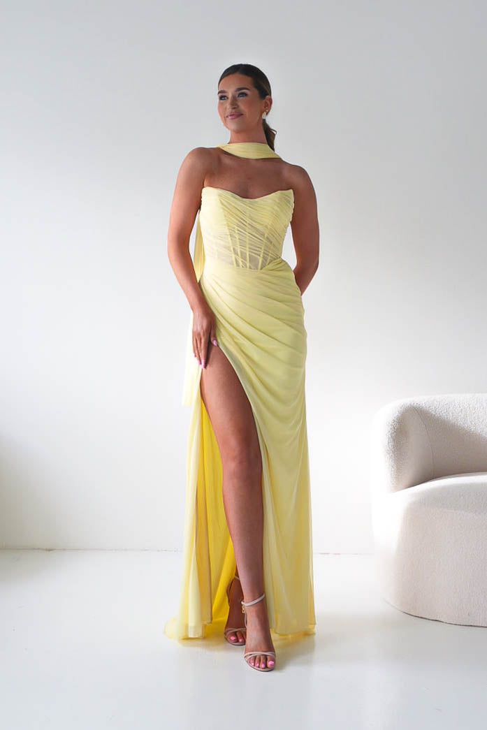 Oh Hello Clothing Dresses > Prom Dresses Karianne Draped Ruched Bodice Gown | Yellow