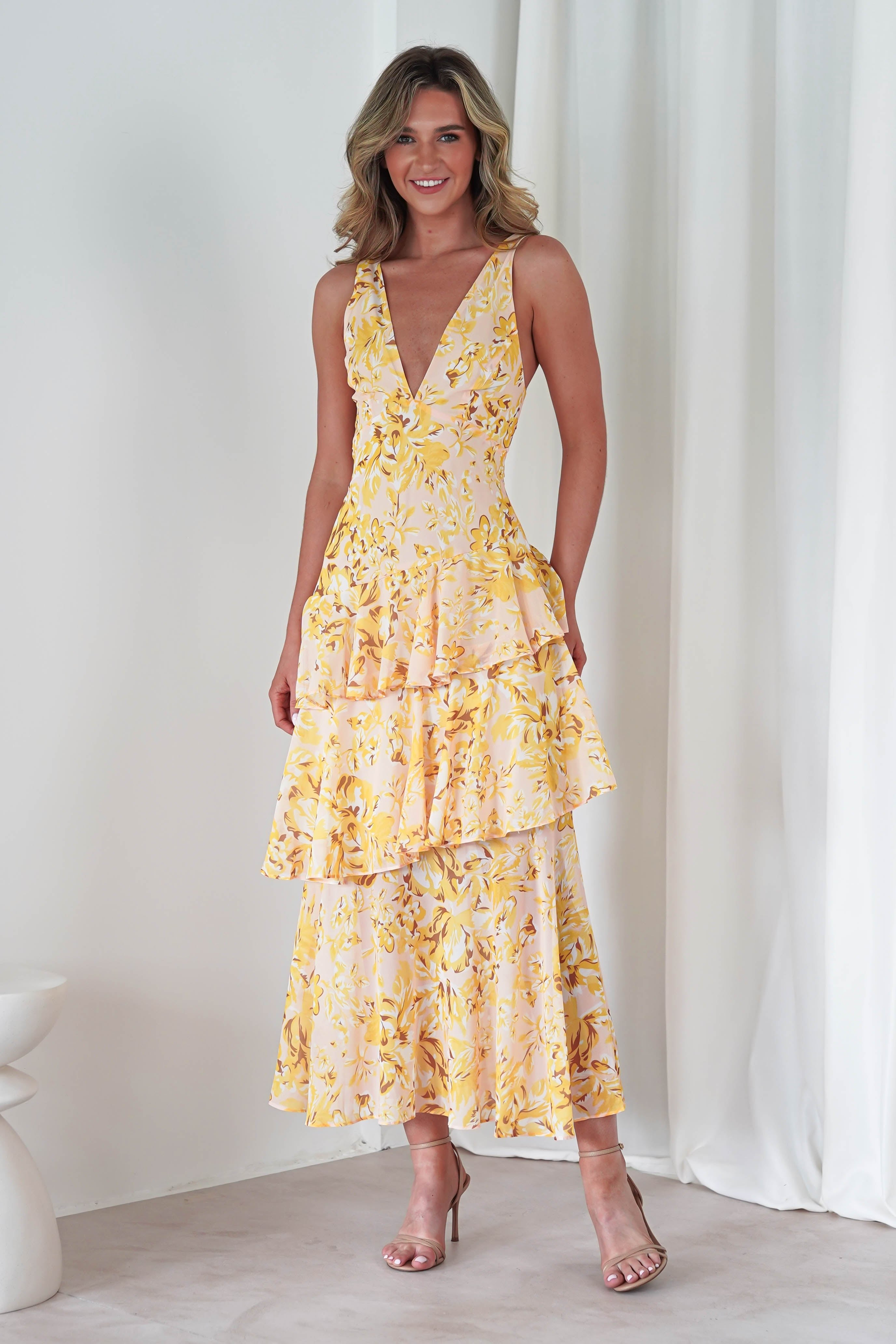 Karlie Floral Print Maxi Dress Yellow | Wedding Guest Dress | Maxi | Oh Hello Clothing