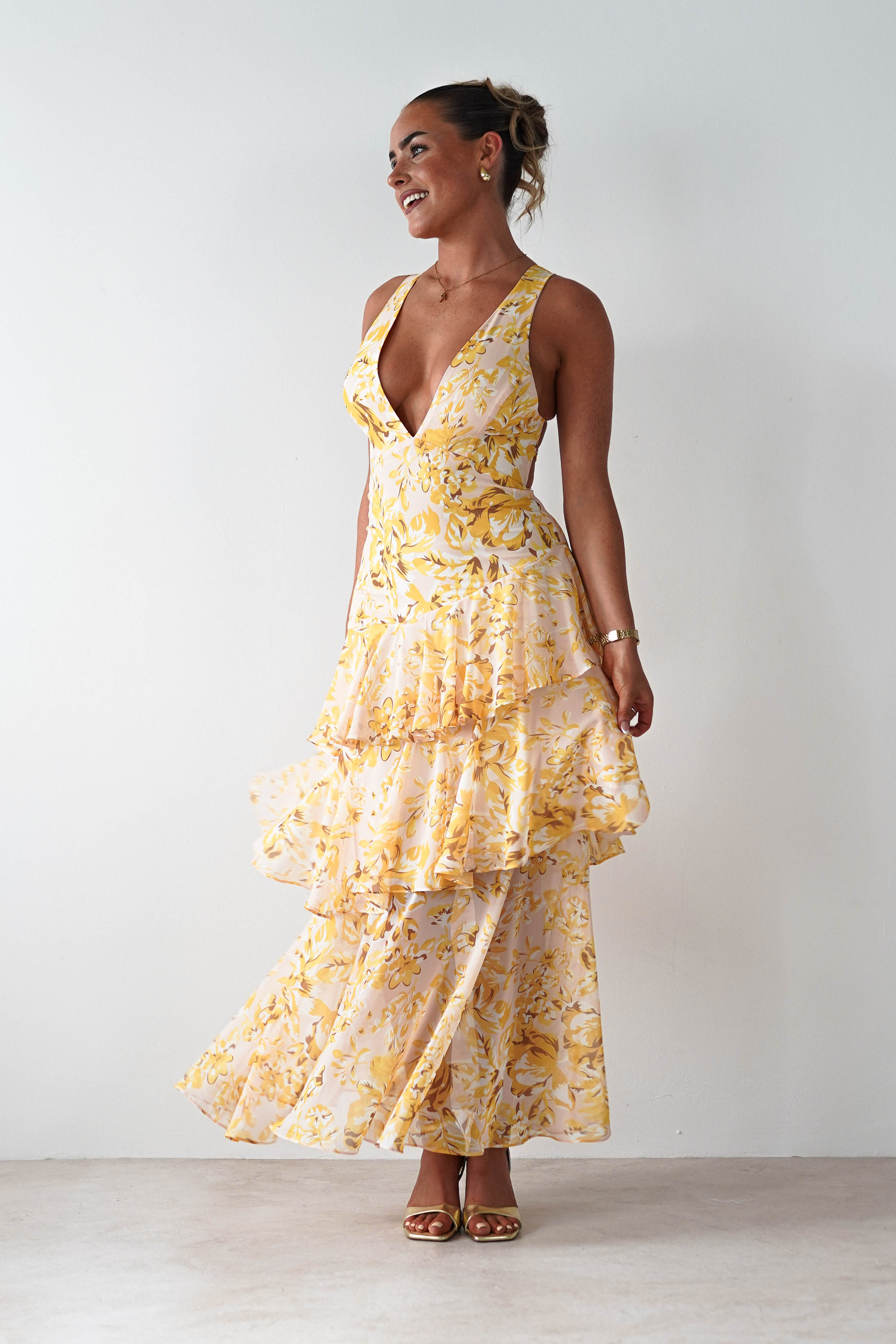 Karlie Floral Print Maxi Dress Yellow | Wedding Guest Dress | Maxi | Oh Hello Clothing