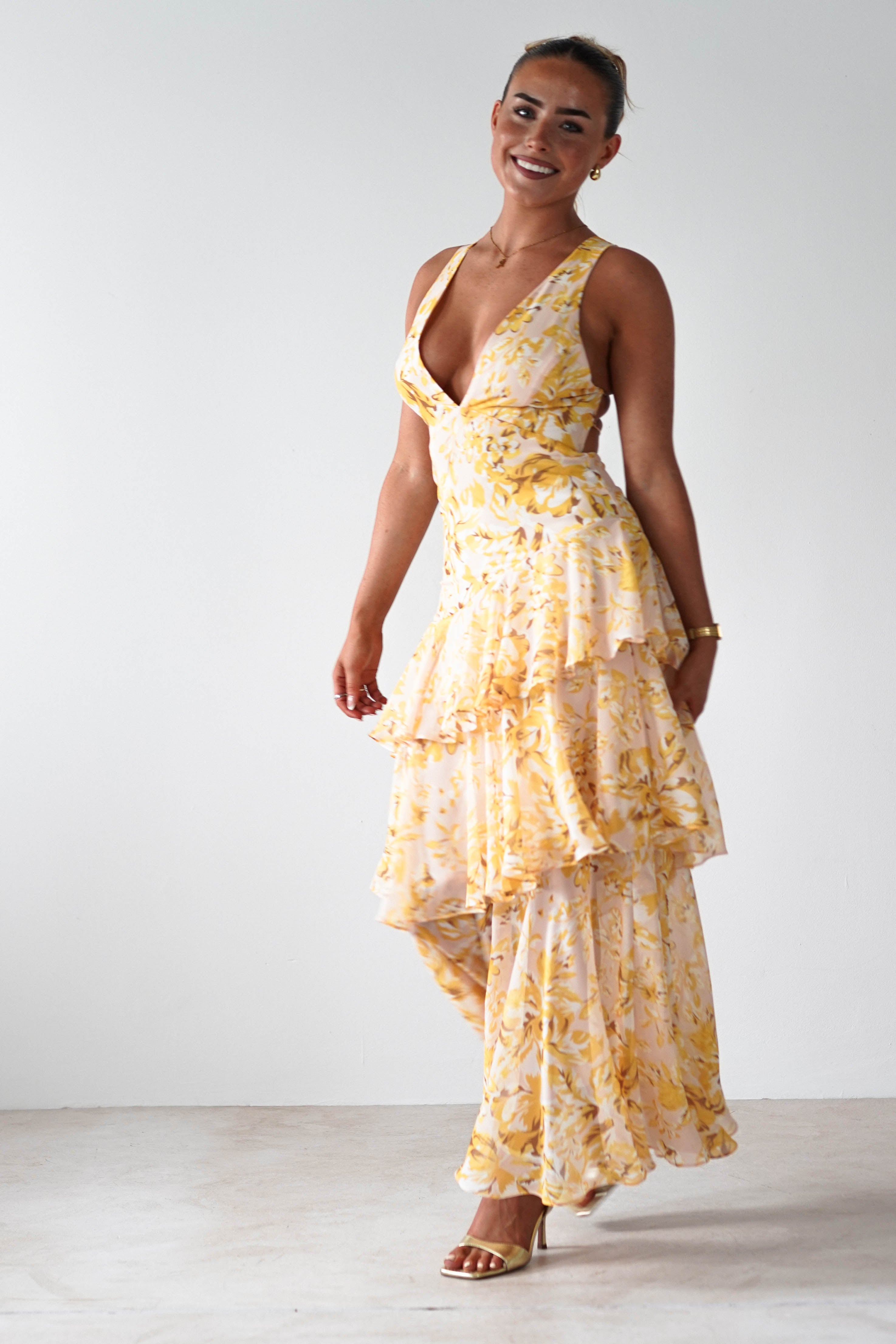 Karlie Floral Print Maxi Dress Yellow | Wedding Guest Dress | Maxi | Oh Hello Clothing