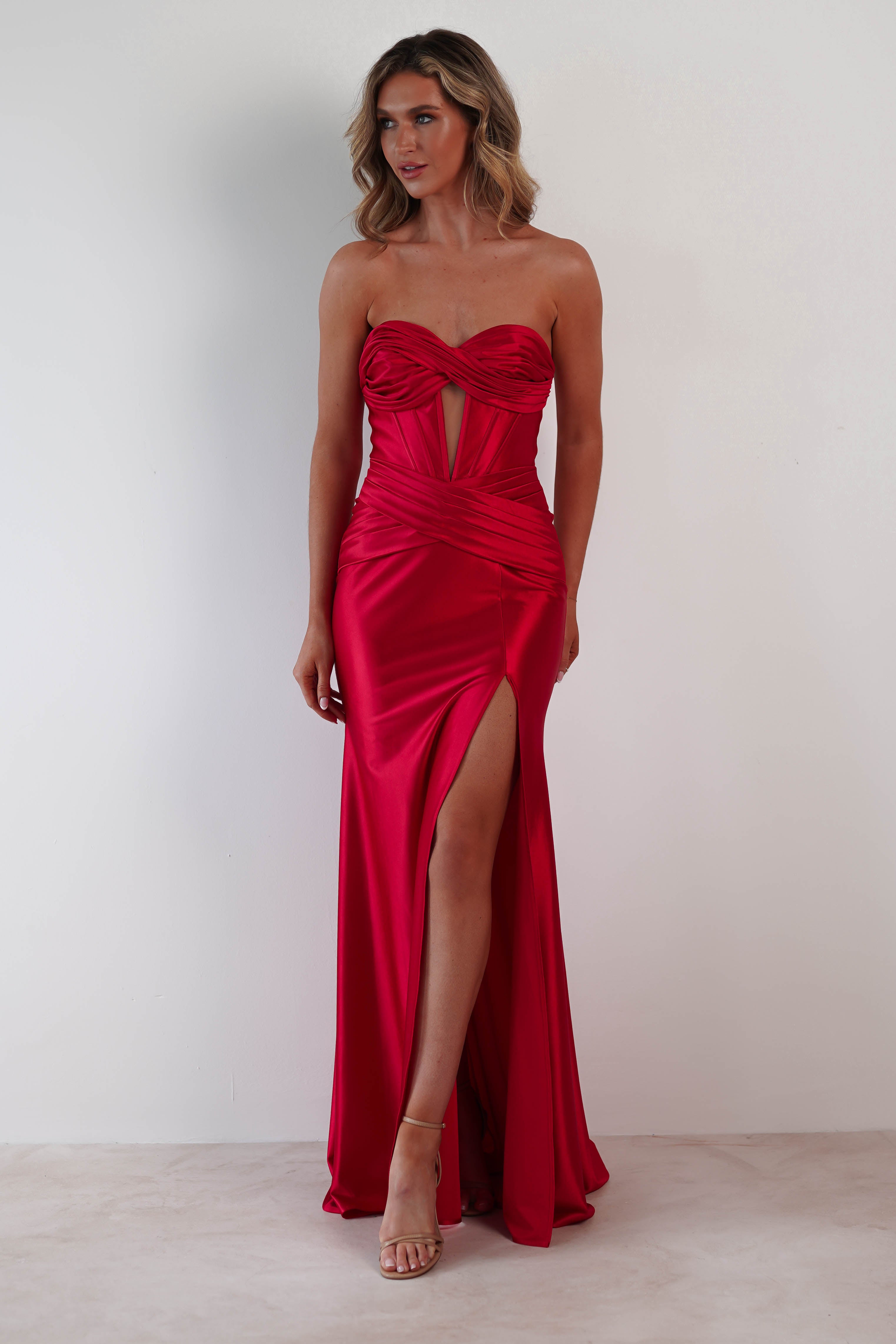 Karra Bodycon Strapless Gown | Red | Debs & Prom | Formal Gown | Oh Hello Clothing