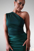 Oh Hello Clothing Wedding Guest Dresses Kashia Draped Satin Maxi Dress | Emerald Green