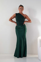 Oh Hello Clothing Wedding Guest Dresses Kashia Draped Satin Maxi Dress | Emerald Green
