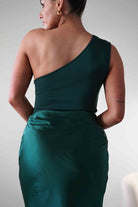 Oh Hello Clothing Wedding Guest Dresses Kashia Draped Satin Maxi Dress | Emerald Green