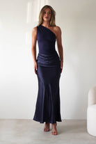 Kashia Draped Satin Maxi Dress Navy | Black Tie Evening Dress | Draped Skirt | Maxi | Oh Hello Clothing