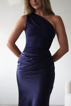 Kashia Draped Satin Maxi Dress Navy | Black Tie Evening Dress | Draped Skirt | Maxi | Oh Hello Clothing