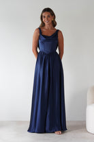Katalia Cowl Nack Satin Gown | Royal Blue | Debs & Prom | Formal Gown | Oh Hello Clothing