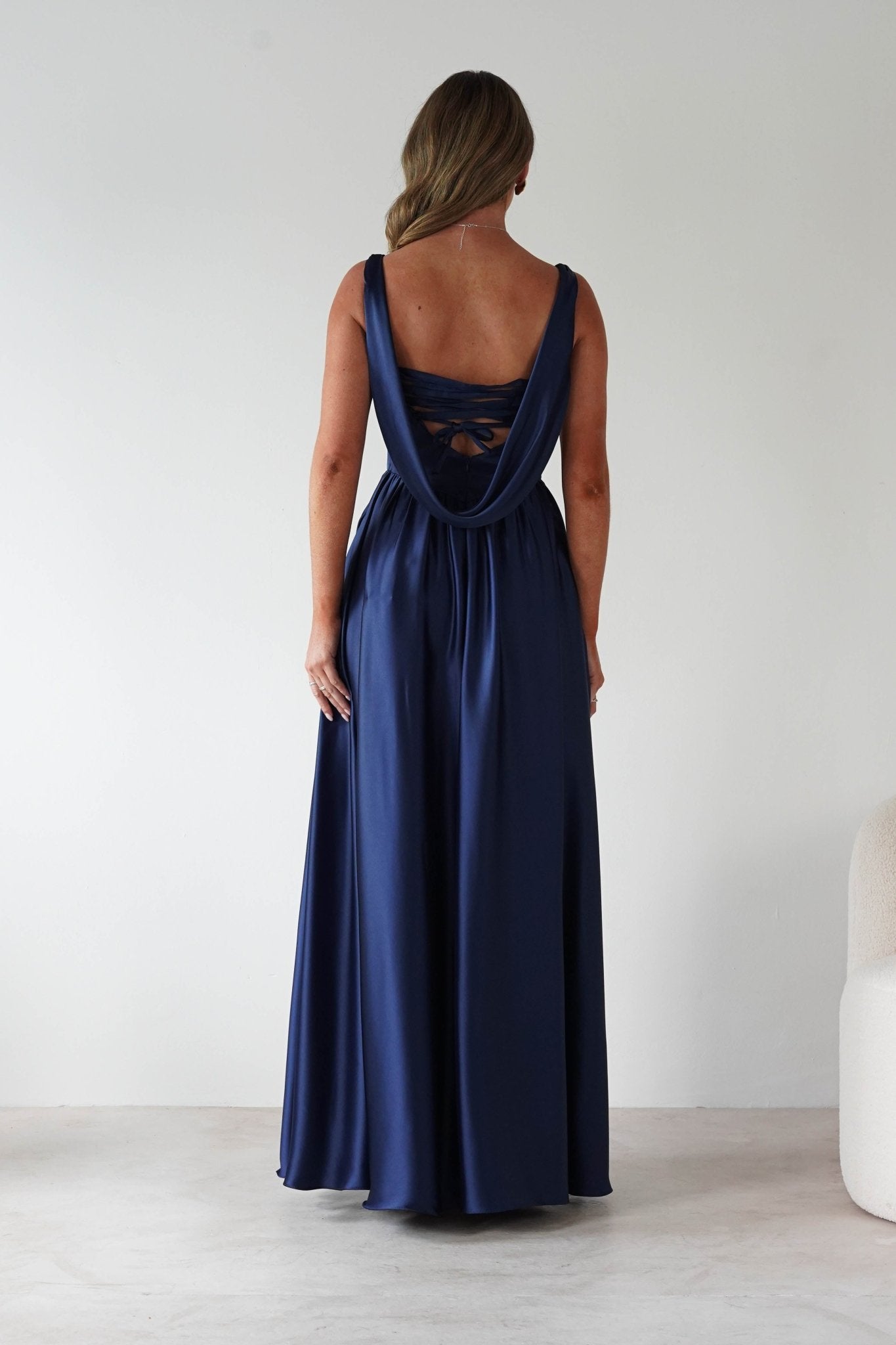 Katalia Cowl Nack Satin Gown | Royal Blue | Debs & Prom | Formal Gown | Oh Hello Clothing