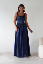 Katalia Cowl Nack Satin Gown | Royal Blue | Debs & Prom | Formal Gown | Oh Hello Clothing