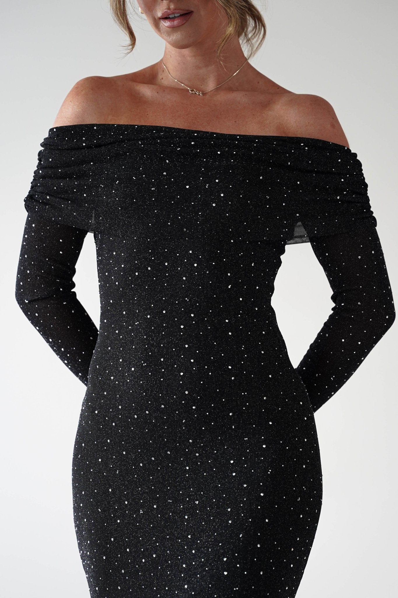 Katalina Sparkling Rhinestone Maxi Dress Black | Wedding Guest Dress | One Shoulder | Maxi | Oh Hello Clothing